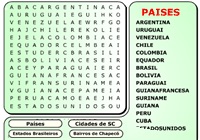 1177 - Caça palavras de Geografia - Escolha um assunto (países, estados brasileiros, cidades de SC, Bairros de Chapecó/SC) e encontre as palavras.