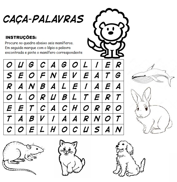 Caça Palavras - Mamíferos - Nível Fácil ((Racha Cuca)) 