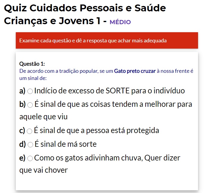 Quiz Cuidados Pessoais e Saúde